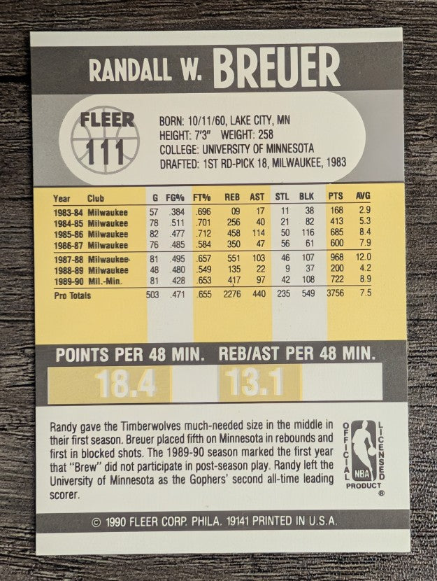 1990-91 Fleer #111 Randy Breuer