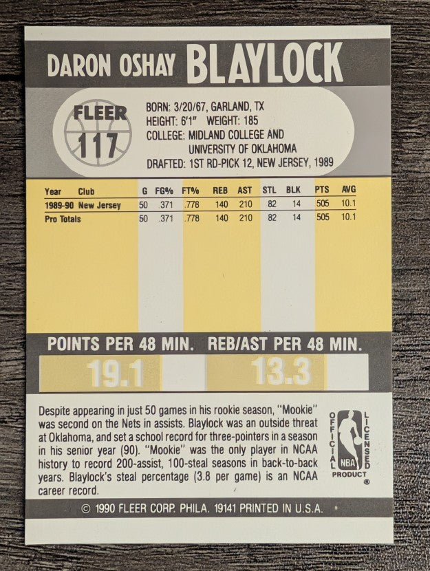 1990-91 Fleer #117 Mookie Blaylock RC
