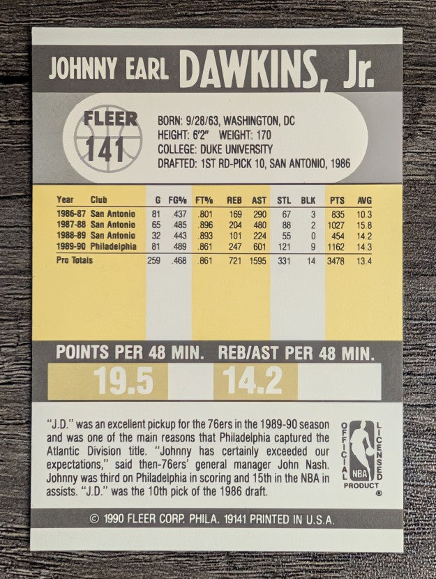 1990-91 Fleer #141 Johnny Dawkins