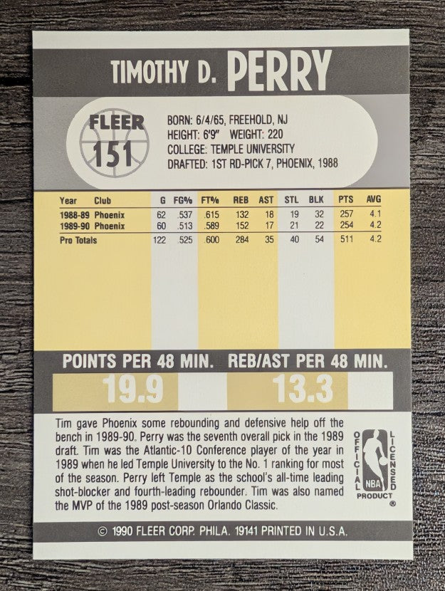 1990-91 Fleer #151 Tim Perry