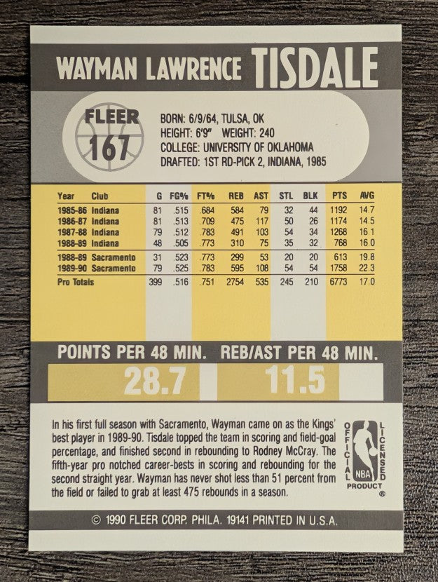 1990-91 Fleer #167 Wayman Tisdale