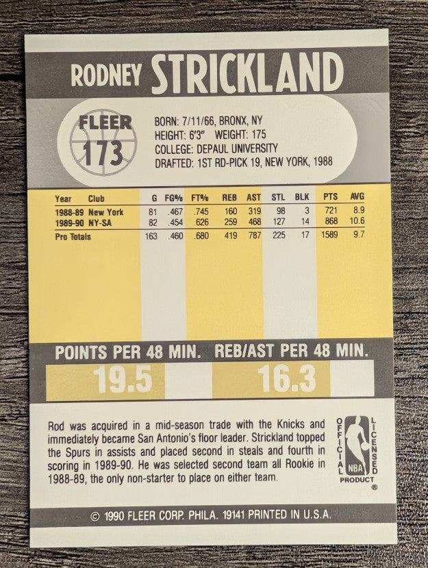 1990-91 Fleer #173 Rod Strickland