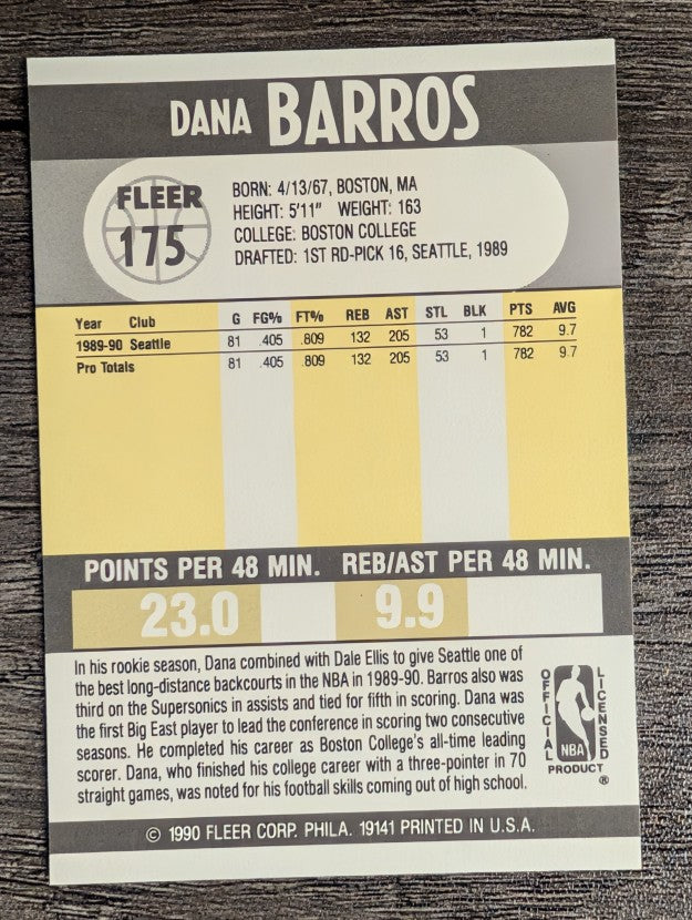 1990-91 Fleer #175 Dana Barros RC