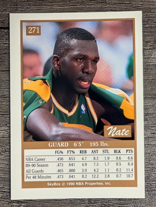 1990-91 SkyBox #271A Nate McMillan SP ERR/Back photo is Olden Polynice