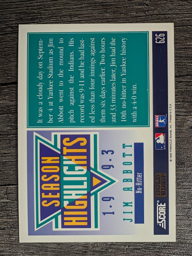 1994 Score Gold Rush #626 Jim Abbott HL