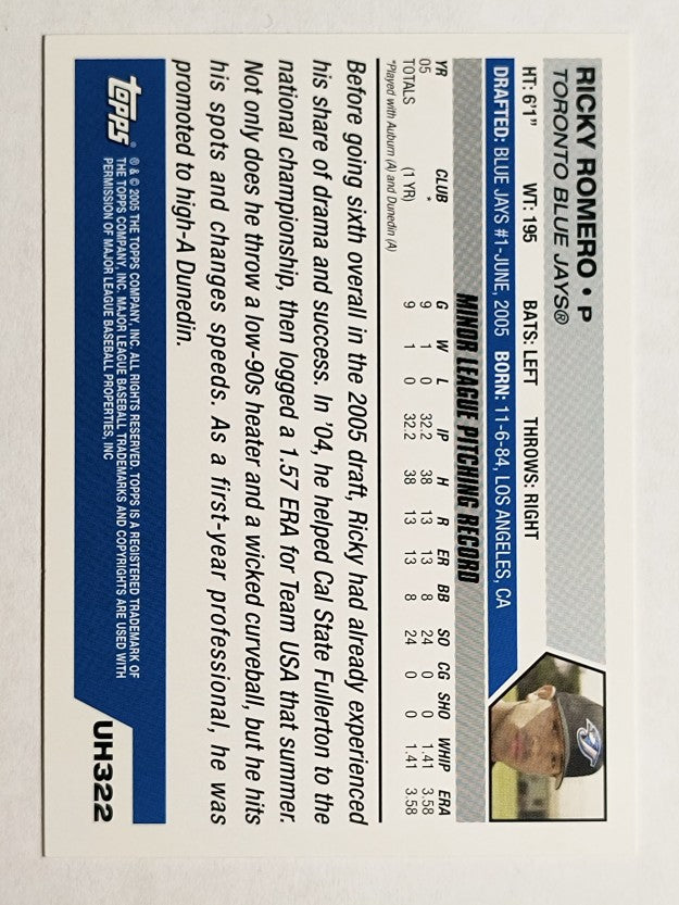 2005 Topps Update #322 Ricky Romero DP RC