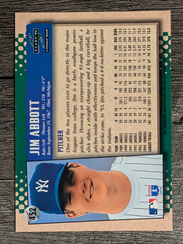 1995 Score #452 Jim Abbott