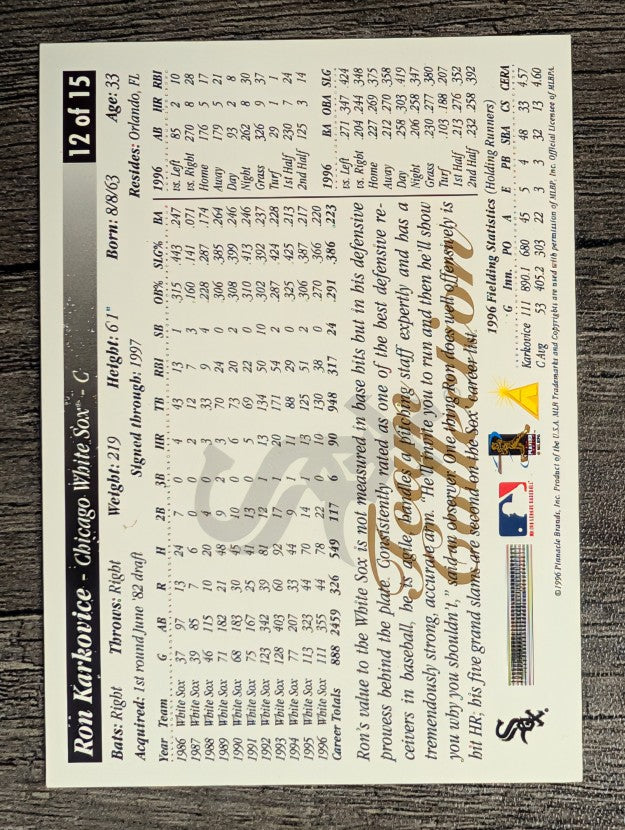 1997 White Sox Score #12 Ron Karkovice
