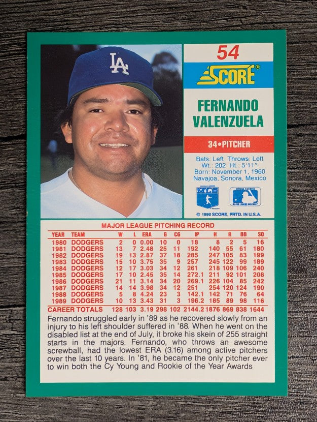 1990 Score #54 Fernando Valenzuela