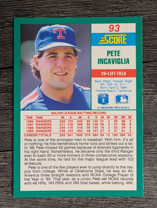 1990 Score #93 Pete Incaviglia