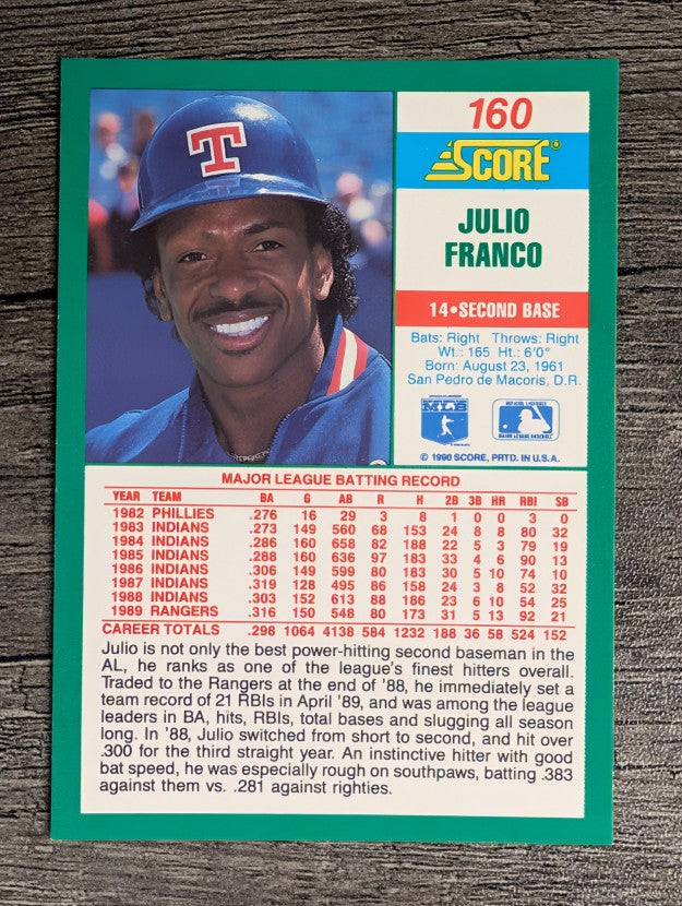 1990 Score #160 Julio Franco