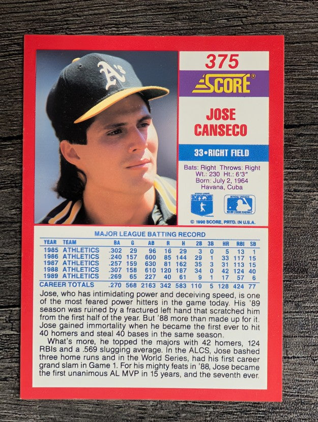 1990 Score #375 Jose Canseco