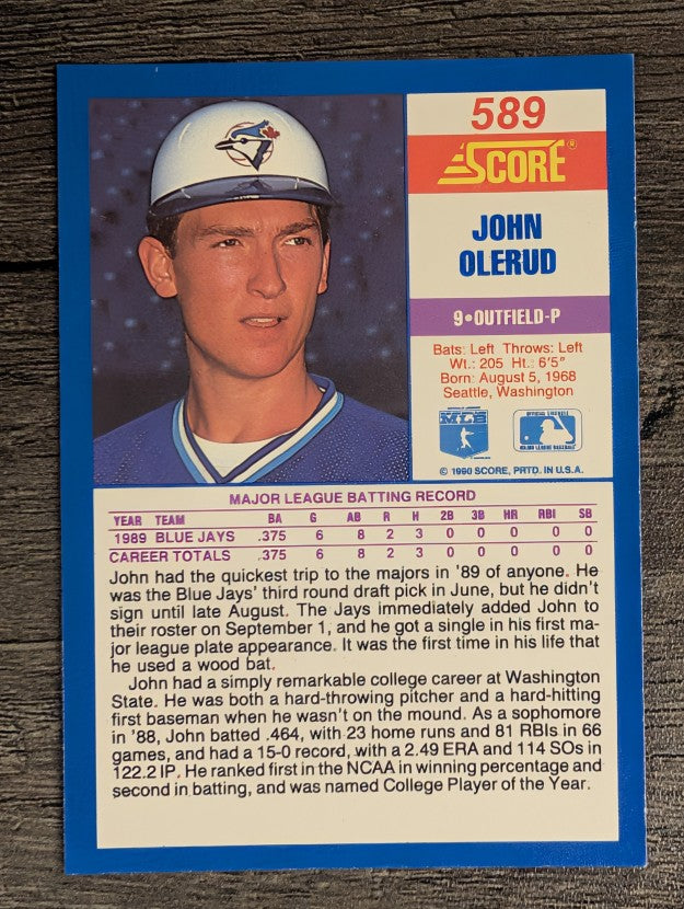 1990 Score #589 John Olerud RC