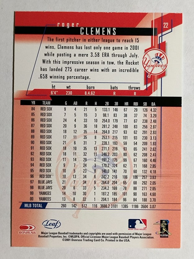 2001 Leaf Rookies and Stars #22 Roger Clemens