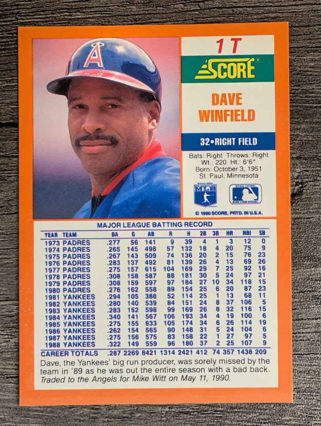 1990 Score Rookie/Traded #1T Dave Winfield