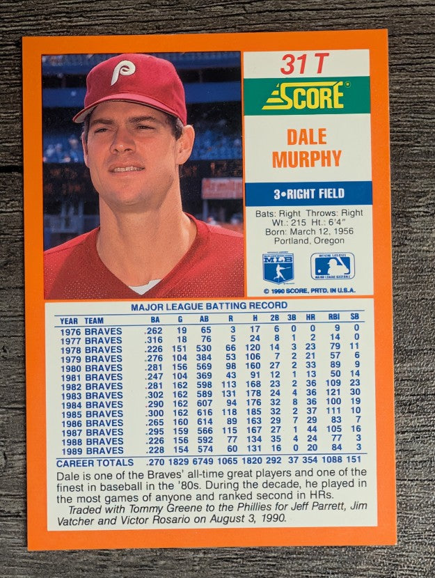1990 Score Rookie/Traded #31T Dale Murphy