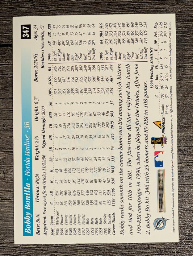 1997 Score #347 Bobby Bonilla