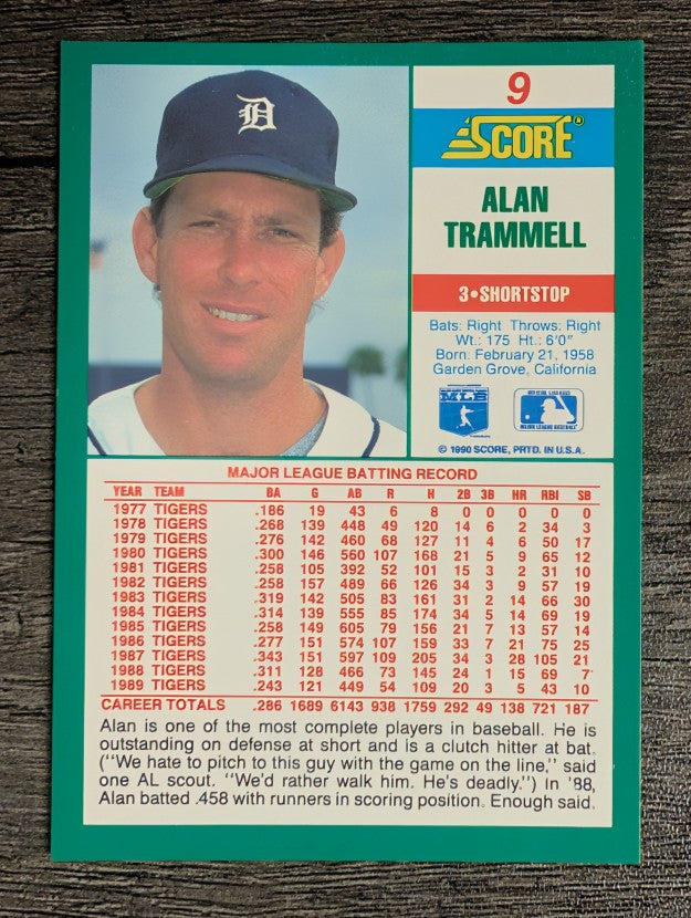 1990 Score #9 Alan Trammell