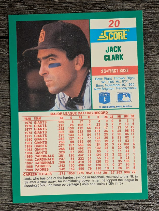1990 Score #20 Jack Clark