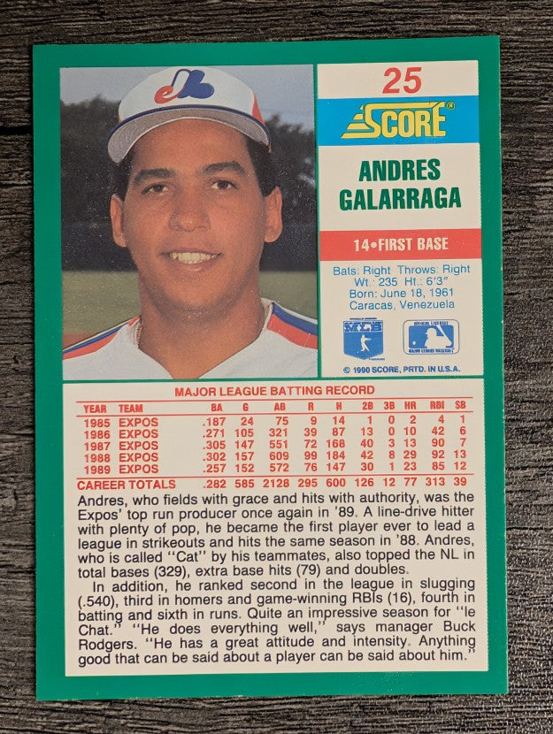 1990 Score #25 Andres Galarraga