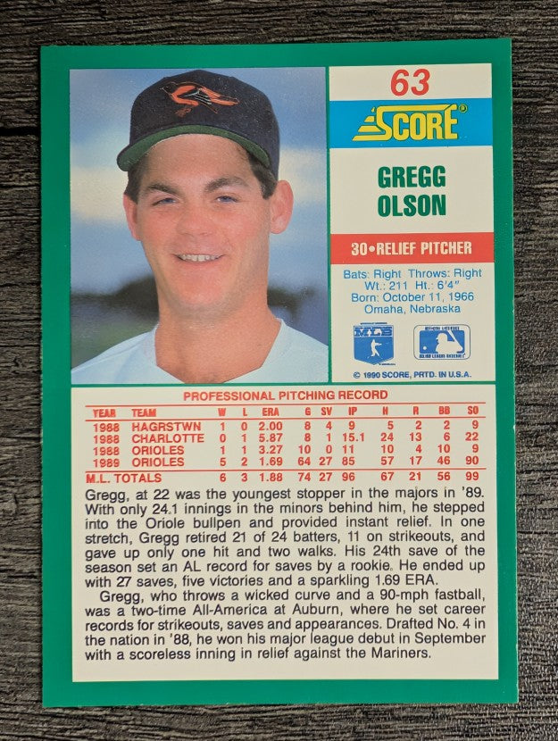 1990 Score #63 Gregg Olson