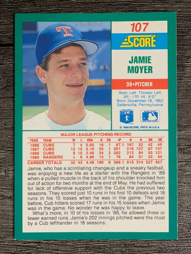 1990 Score #107A Jamie Moyer ERR/Scintilating