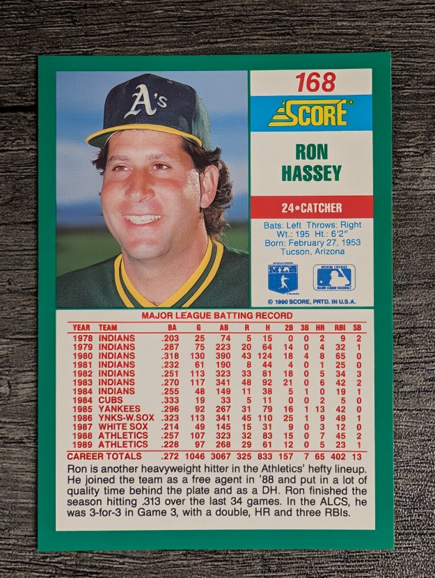 1990 Score #168B Ron Hassey COR/24 on back