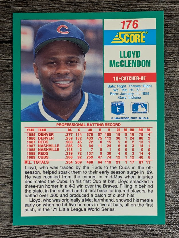 1990 Score #176B Lloyd McClendon COR/Uniform number on back listed as 10
