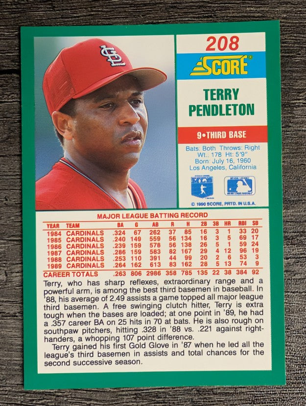 1990 Score #208 Terry Pendleton