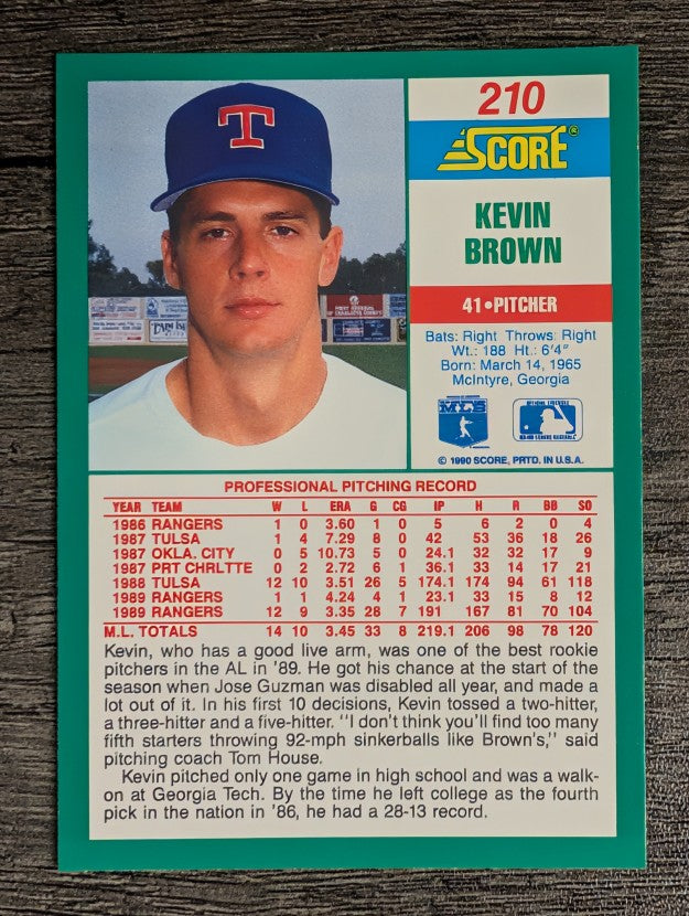 1990 Score #210 Kevin Brown
