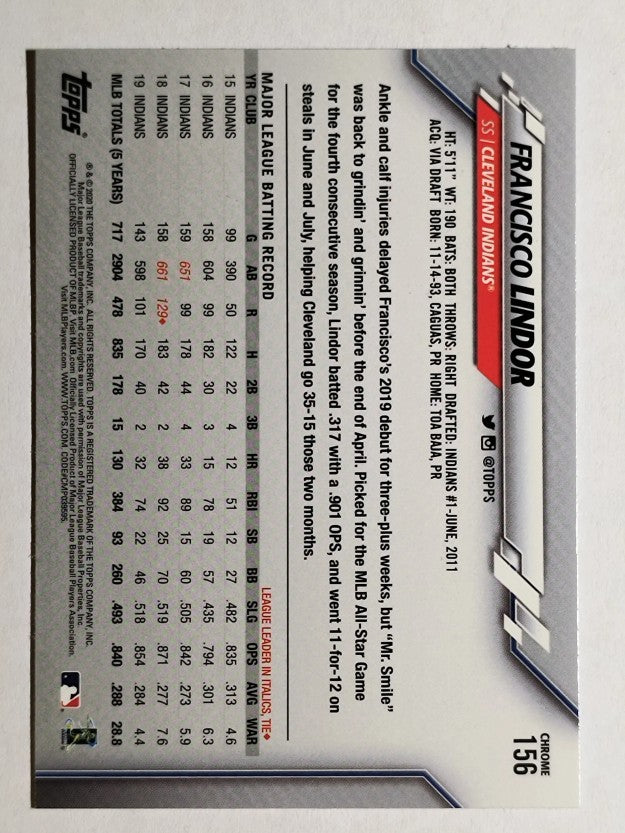 2020 Topps Chrome #156 Francisco Lindor