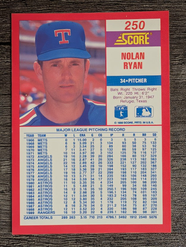 1990 Score #250 Nolan Ryan