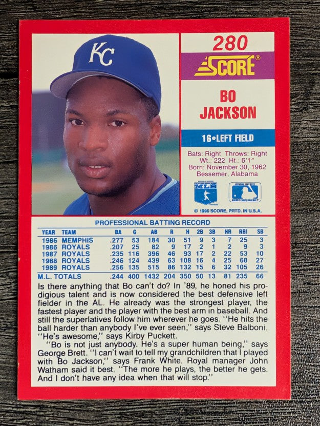 1990 Score #280A Bo Jackson ERR/Watham