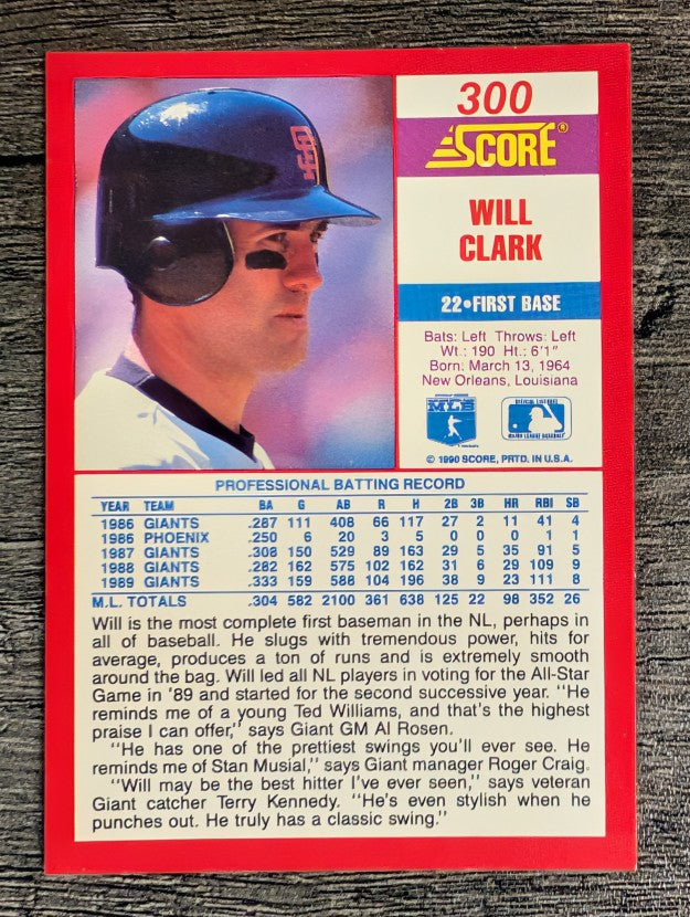 1990 Score #300 Will Clark