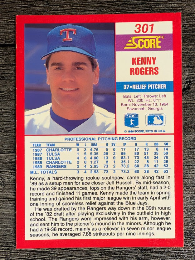 1990 Score #301 Kenny Rogers