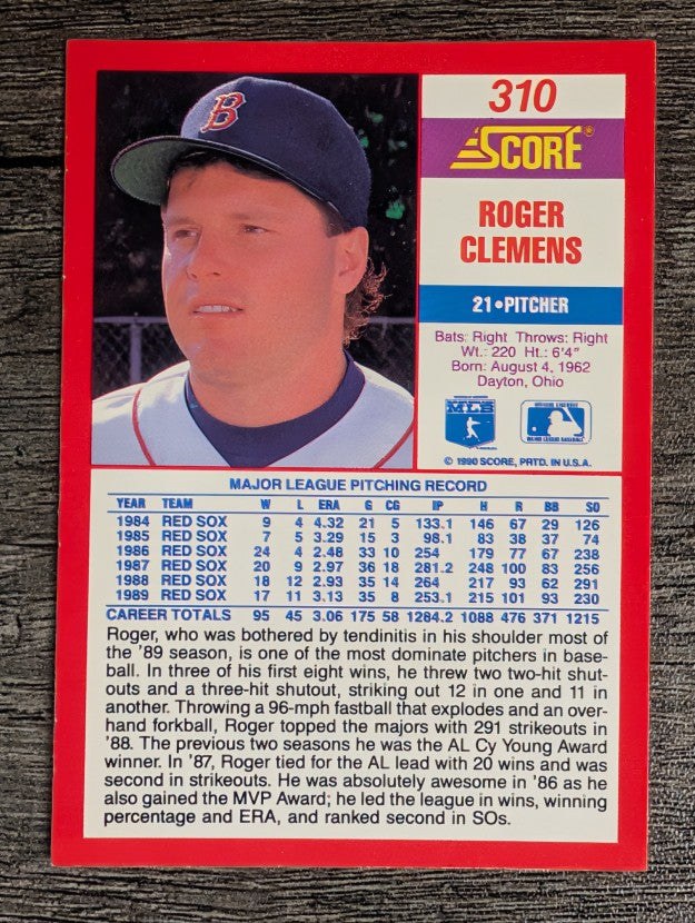 1990 Score #310 Roger Clemens