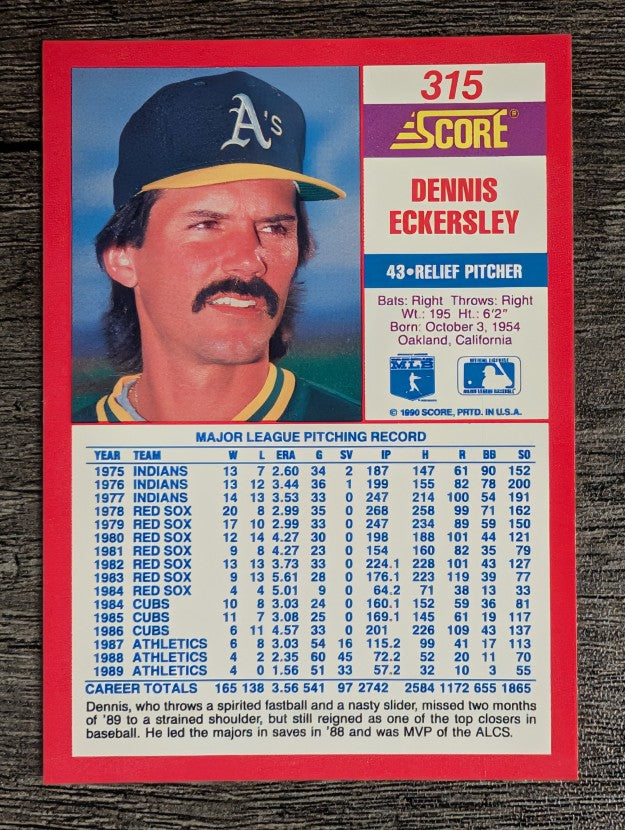 1990 Score #315 Dennis Eckersley