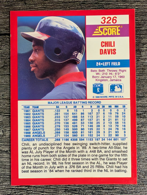 1990 Score #326 Chili Davis