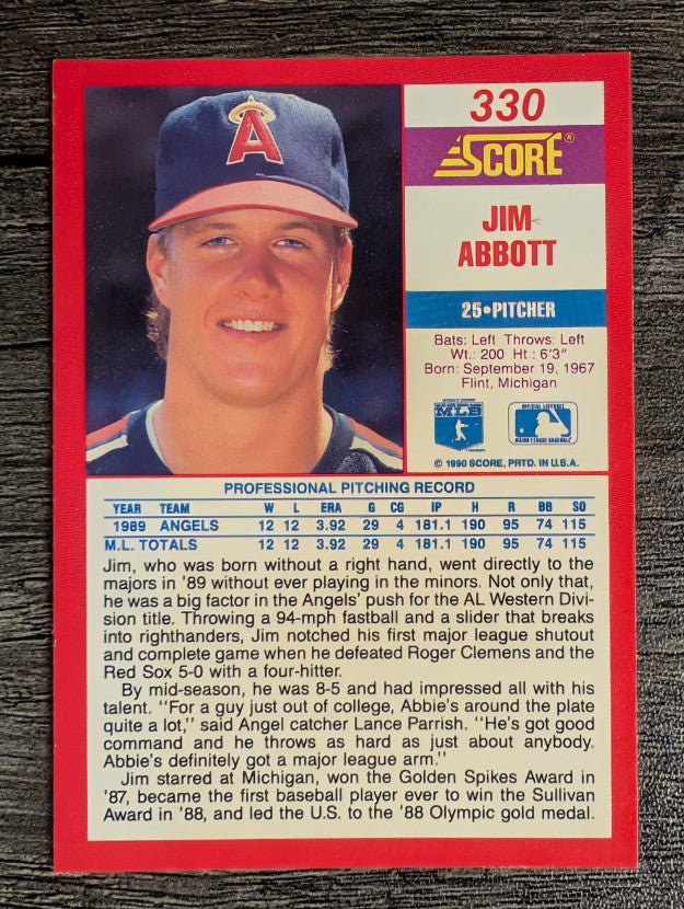 1990 Score #330 Jim Abbott