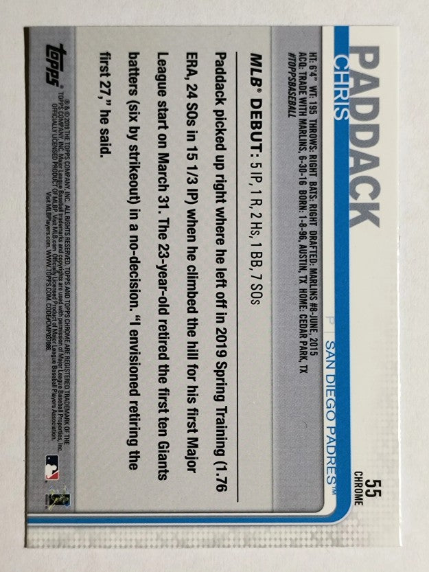 2019 Topps Chrome Update #55 Chris Paddack RD