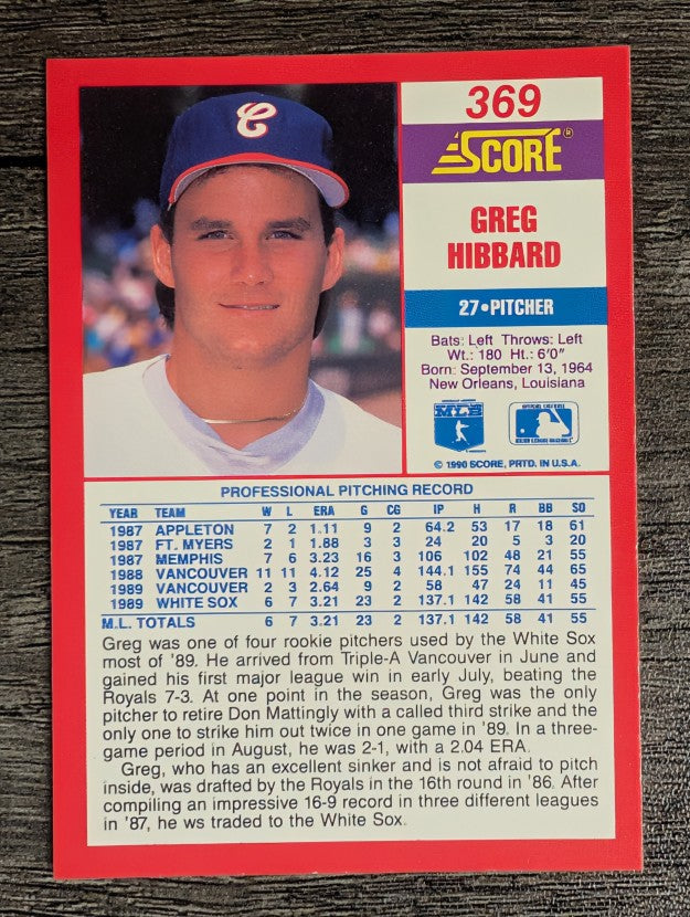 1990 Score #369 Greg Hibbard RC