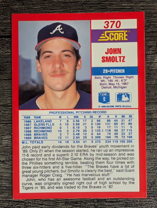 1990 Score #370 John Smoltz