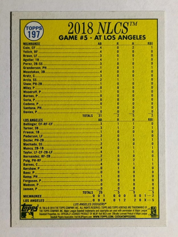 2019 Topps Heritage #197 Clayton Kershaw Playoff HL
