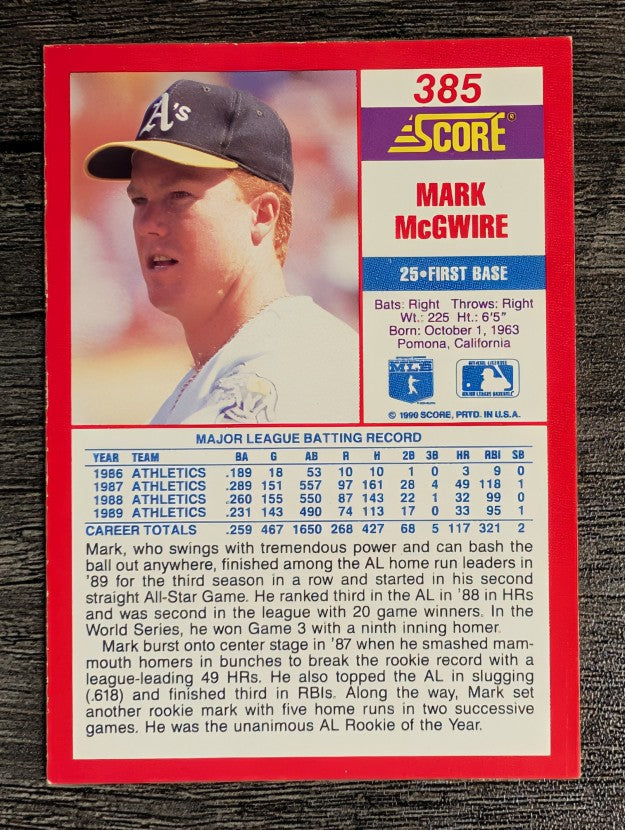 1990 Score #385 Mark McGwire