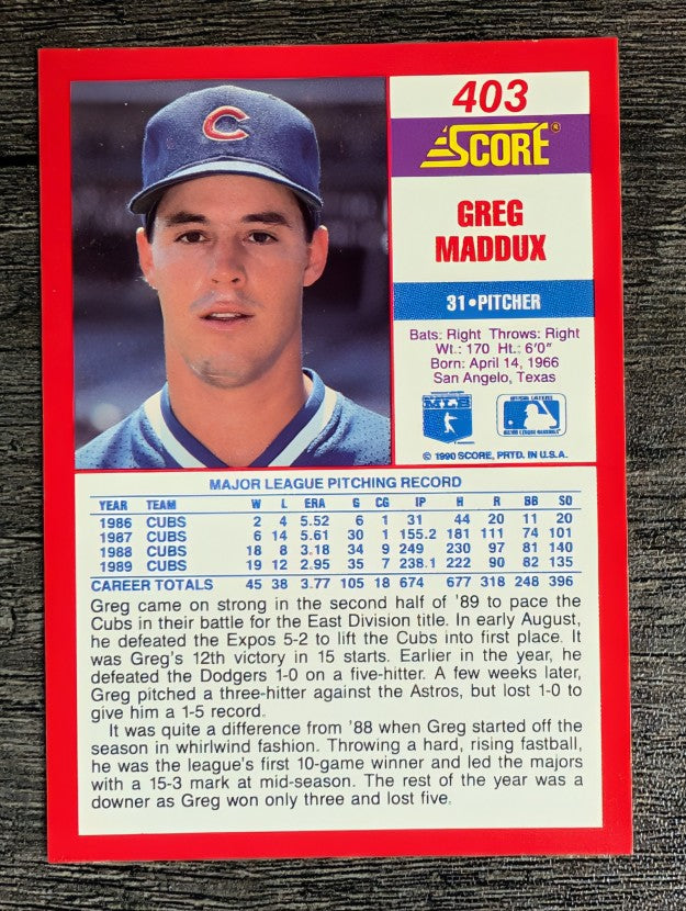 1990 Score #403 Greg Maddux