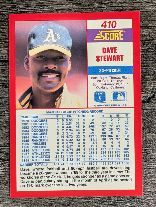 1990 Score #410 Dave Stewart