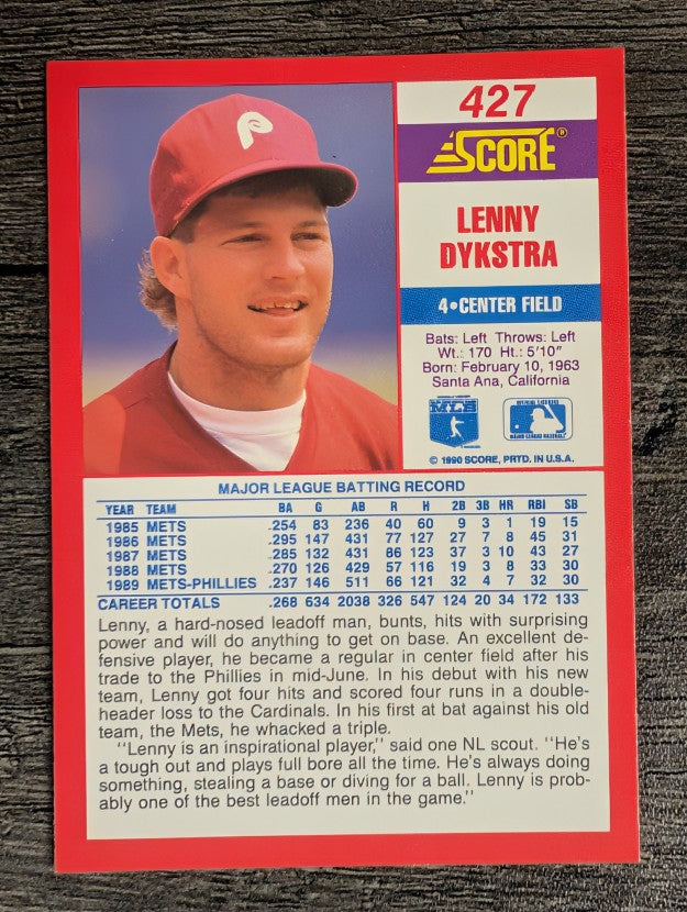 1990 Score #427 Len Dykstra