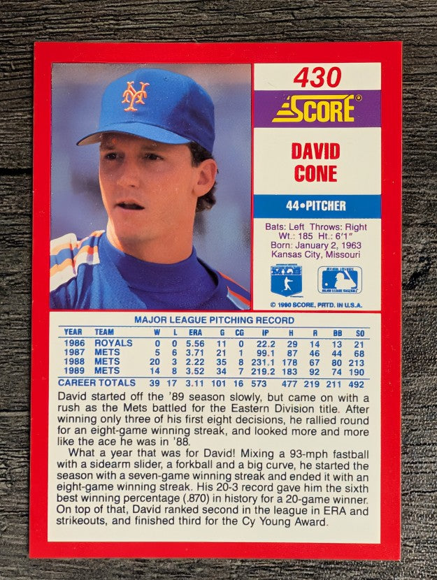 1990 Score #430 David Cone