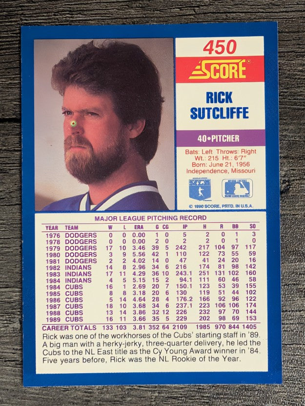 1990 Score #450 Rick Sutcliffe