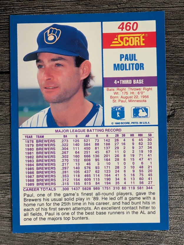 1990 Score #460 Paul Molitor
